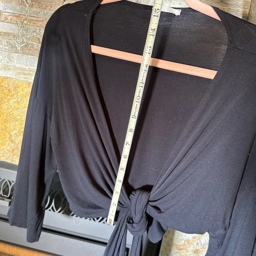 Olivia Rae Black Soft Flowy Front-Tie Cardigan - Casual & Cute! - Picture 8 of 9